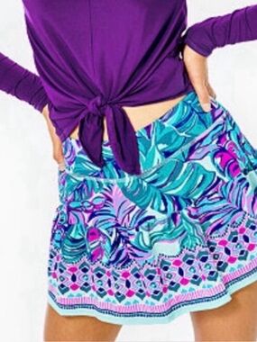 Lilly Pulitzer GARDENIA Tennis SKORT UPF 50+ SEASALT DON’T WANNA LEAF ENGINE XL